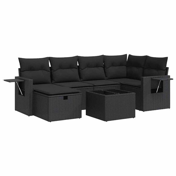 vidaXL Set Divano da Giardino 6 pz con Cuscini Nero in Polyrattan