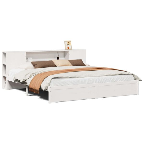 vidaXL Letto Libreria senza Materasso Bianco 200x200 cm Legno di Pino