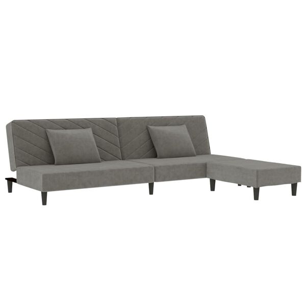 vidaXL Divano a 2 Posti con 2 Cuscini e Pouf Grigio Chiaro in Velluto