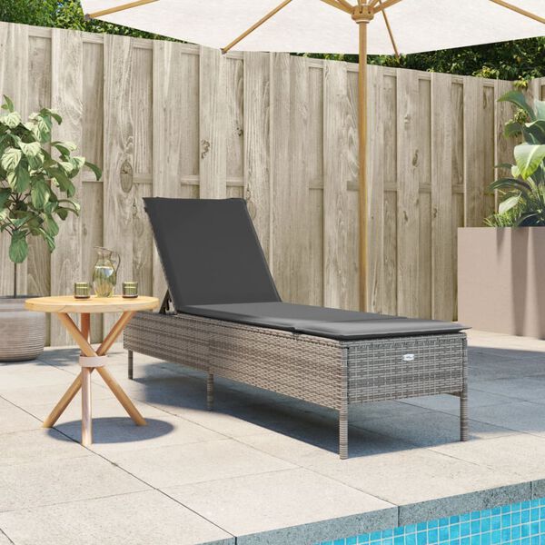 vidaXL Lettino Prendisole con Cuscino Grigio in Polyrattan