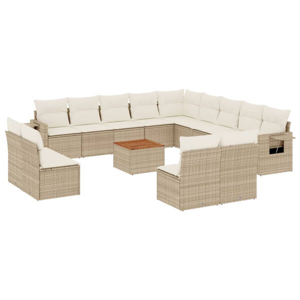 vidaXL Set Divani da Giardino 14pz con Cuscini in Polyrattan Beige