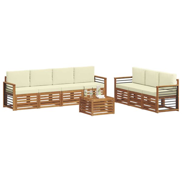 vidaXL Set divani 8 pcs Naturale e Crema Legno di Acacia Massello