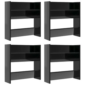vidaXL Scarpiere a Muro 4pz Nero Lucido 60x18x60cm Legno Multistrato
