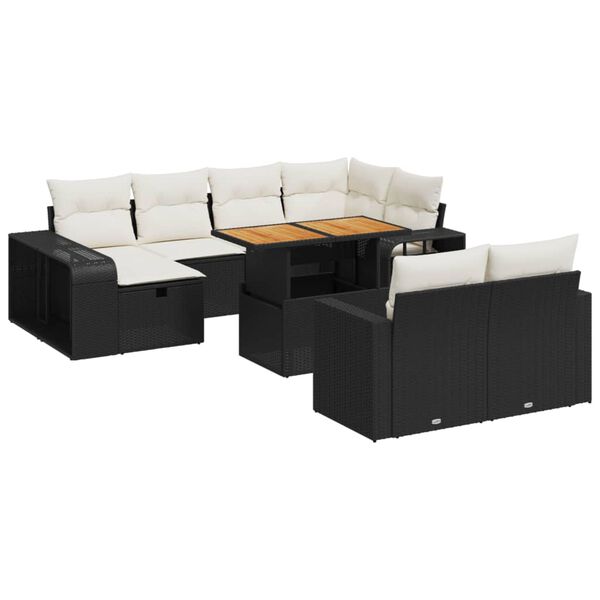 vidaXL Set Divani da Giardino 11 pz con Cuscini in Polyrattan Nero