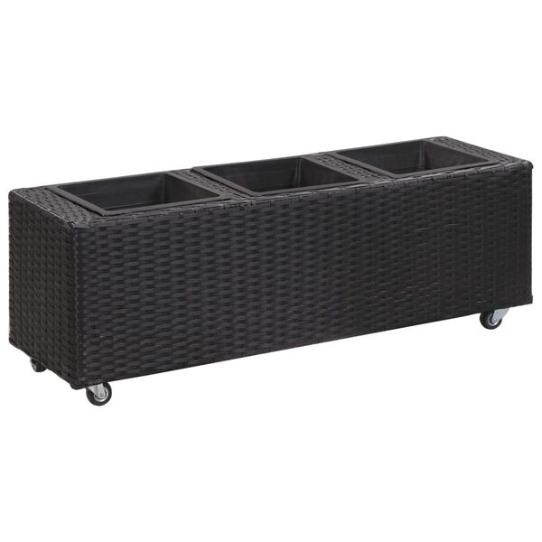 vidaXL Letto Rialzato da Giardino 3 Vasi 100x30x36 cm Polyrattan Nero
