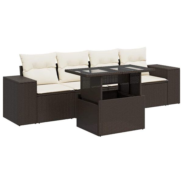 vidaXL Set Divano da Giardino 5 pz con Cuscini Marrone in Polyrattan