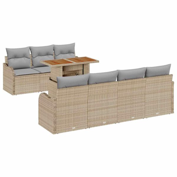 vidaXL Set Divano da Giardino 8 pcs Beige Poly Rattan