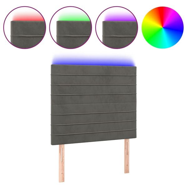 vidaXL Testiera a LED Grigio Scuro 90x5x118/128 cm in Velluto