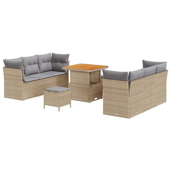 vidaXL Set Divano da Giardino 9 pcs Beige polyrattan