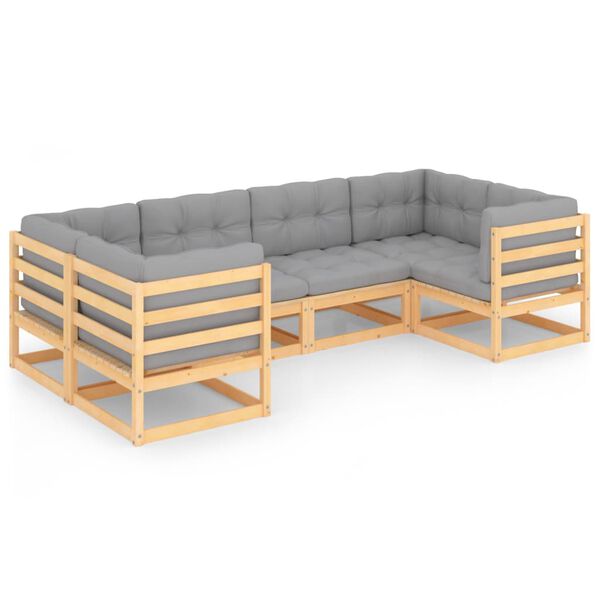 vidaXL Set Divani Giardino 6 pz con Cuscini in Legno Massello di Pino