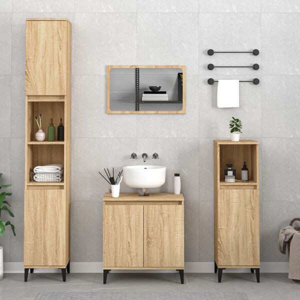 vidaXL Set Mobili da Bagno 3 pz Rovere Sonoma in Legno Multistrato