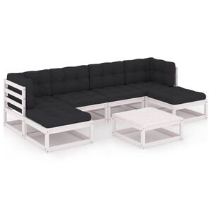 vidaXL Set Salotto Giardino 7pz con Cuscini Bianco Legno Massello Pino