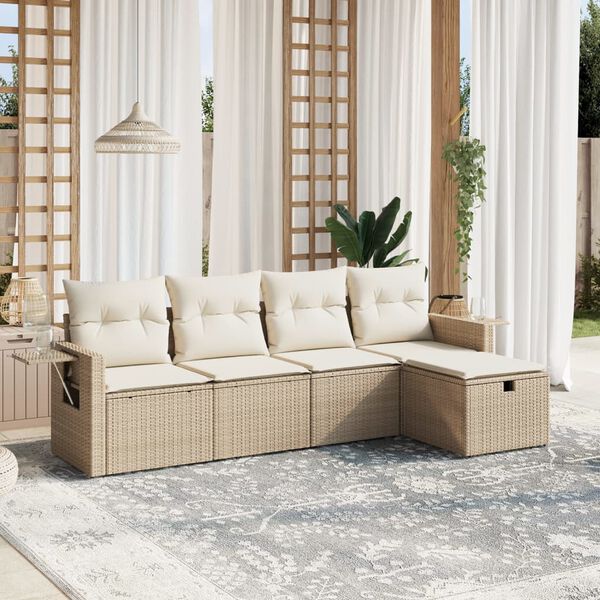 vidaXL Set Divano da Giardino 5 pz con Cuscini Beige in Polyrattan