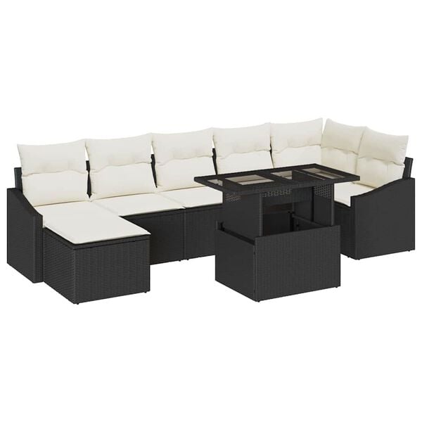 vidaXL Set Divano da Giardino 8 pcs Nero e Crema polyrattan