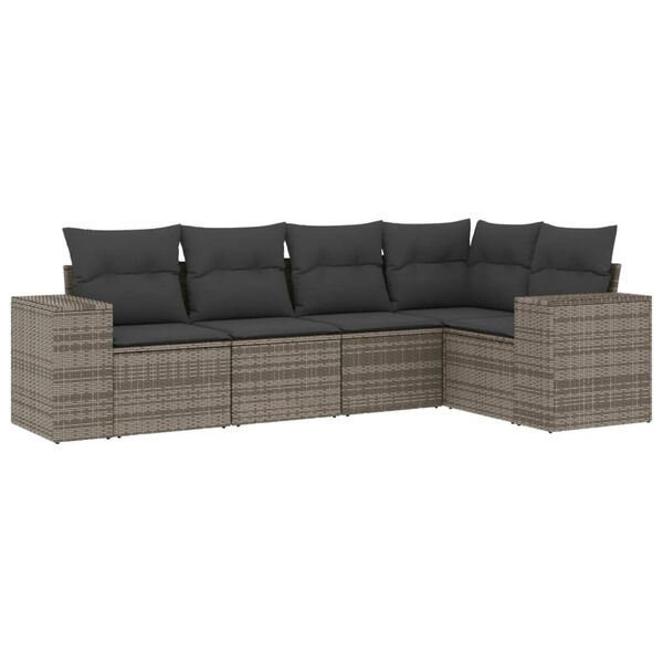 vidaXL Set Divano da Giardino 5 pz con Cuscini Grigio in Polyrattan