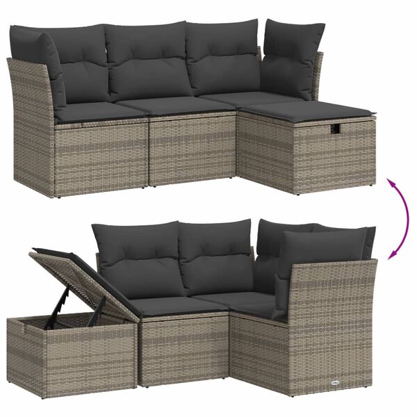 vidaXL Set Divani da Giardino 4 pz con Cuscini in Polyrattan Grigio
