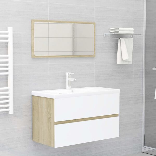 vidaXL Set Mobili da Bagno Bianco e Rovere Sonoma in Legno Multistrato
