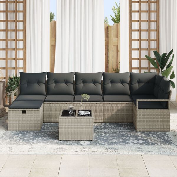 vidaXL Set di divani con cuscino 8 pcs Grigio chiaro polyrattan