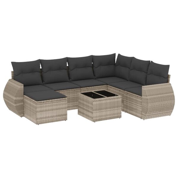 vidaXL Set Divano da Giardino 8pz con Cuscini Grigio Chiaro Polyrattan