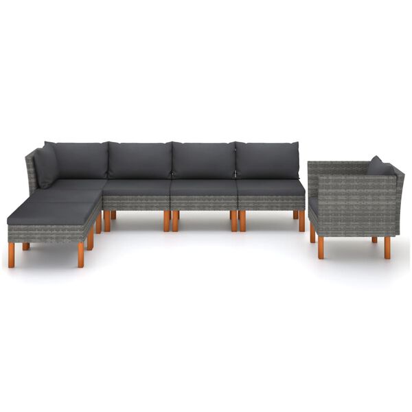 vidaXL Set Divani da Giardino 7pz Polyrattan Legno di Eucalipto Grigio