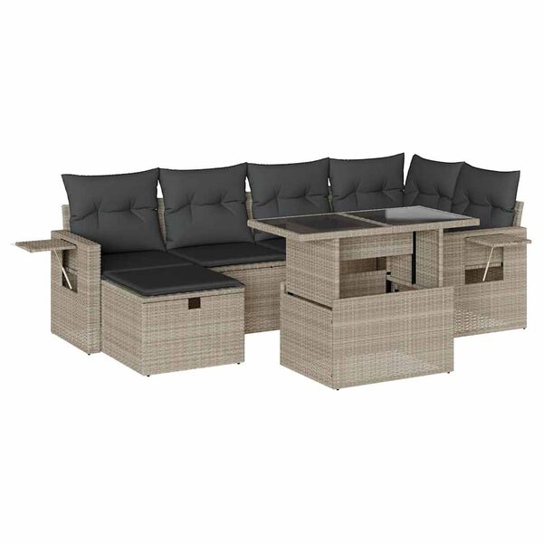 vidaXL Set Divani da Giardino 7pz con Cuscini Grigio Chiaro Polyrattan
