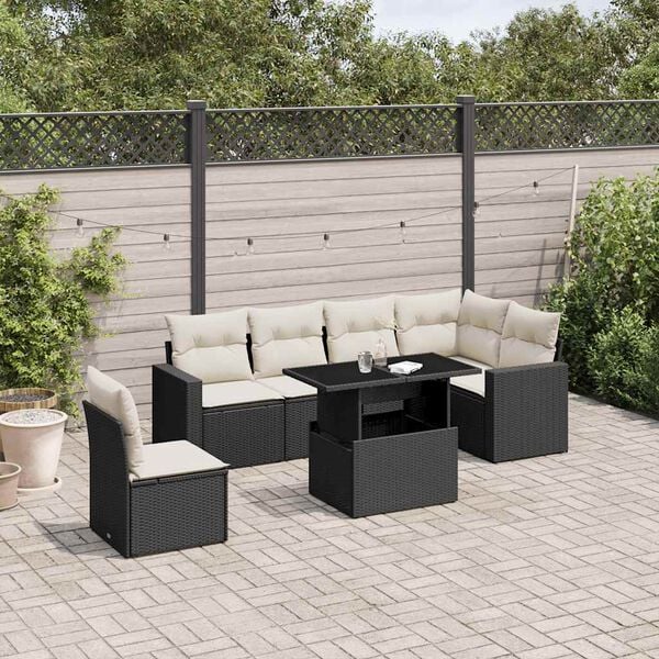 vidaXL Set Divani da Giardino con Cuscini 7pz Nero Polyrattan