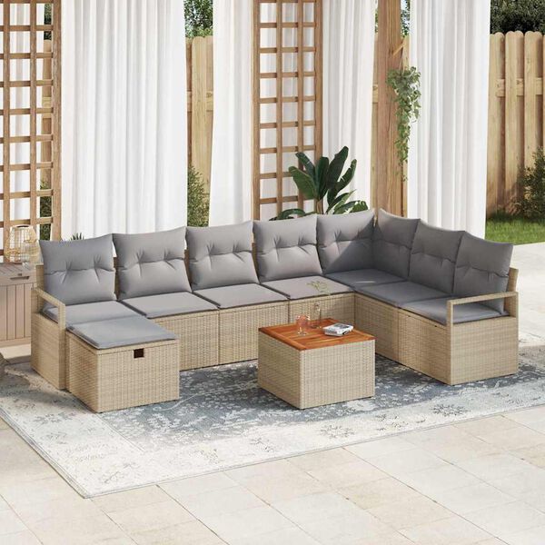 vidaXL Set Divano da Giardino con cuscino 9 pcs Beige Poly Rattan