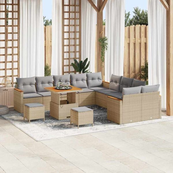 vidaXL Set Divano da Giardino con cuscino 13 pcs Beige polyrattan