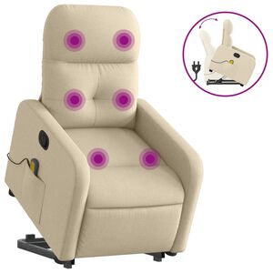 vidaXL Poltrona Alzapersona Massaggiante Reclinabile Crema in Tessuto