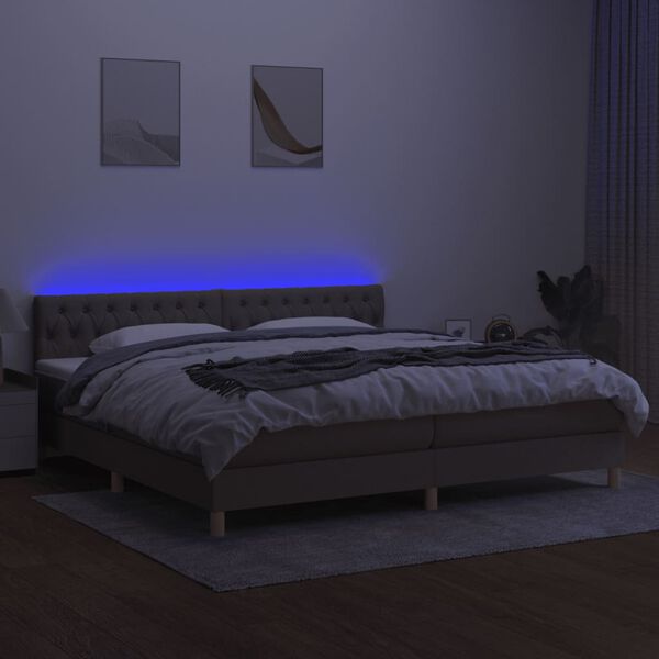 vidaXL Letto a Molle Materasso e LED tortora 200x200cm in Tessuto