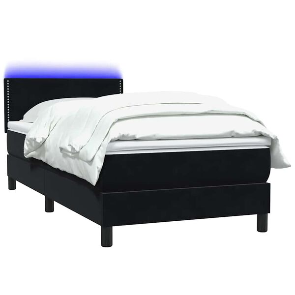 vidaXL Letto a Molle con Materasso e LED Nero 90x210 cm in Velluto
