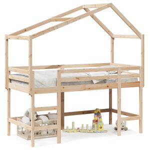 vidaXL Letto Soppalco con Scala e Tetto 90x200 cm Legno Massello Pino