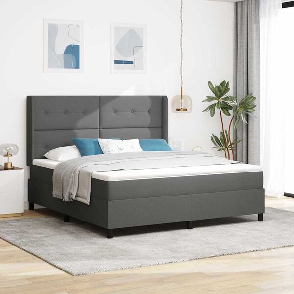 vidaXL Letto a molle con materasso Grigio scuro 180 x 200 cm Tessuto