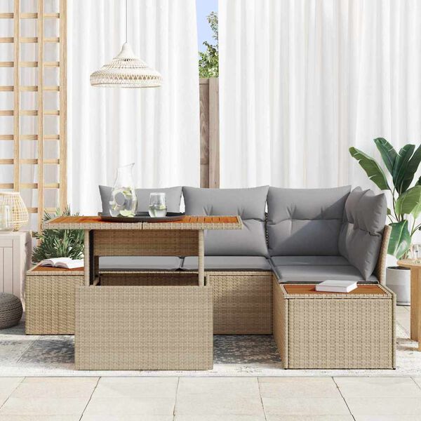 vidaXL Set Divano da Giardino 5 pcs Beige Poly Rattan