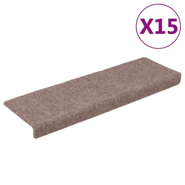 vidaXL Tappetini per scale autoadesivi 15 pz 65x21x4 cm Marrone Chiaro Bordo rettangolare