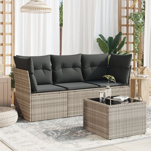vidaXL Set Divano da Giardino 4pz con Cuscini Grigio Chiaro Polyrattan