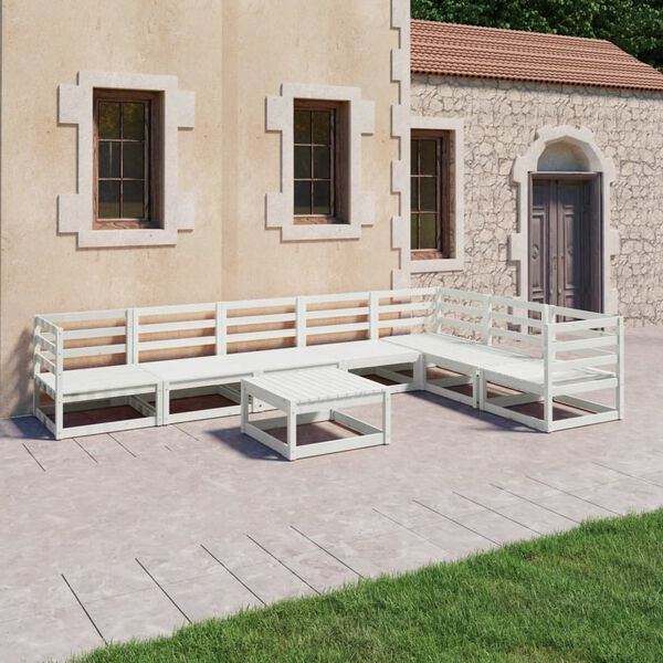 vidaXL Set Divani da Giardino 8 pz Bianchi in Legno Massello di Pino