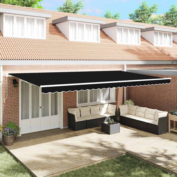 vidaXL Tenda Retrattile Nero 600 &times; 350 cm Poliestere e Metallo