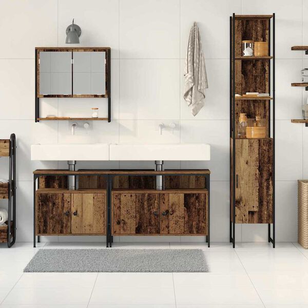 vidaXL Set di mobili per il bagno con lo scaffale 4 pcs Legno vecchio