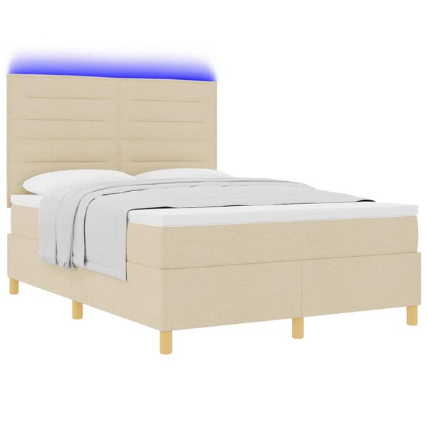 vidaXL Letto a Sorgente LED con materasso Crema 160 x 200 cm Tessuto