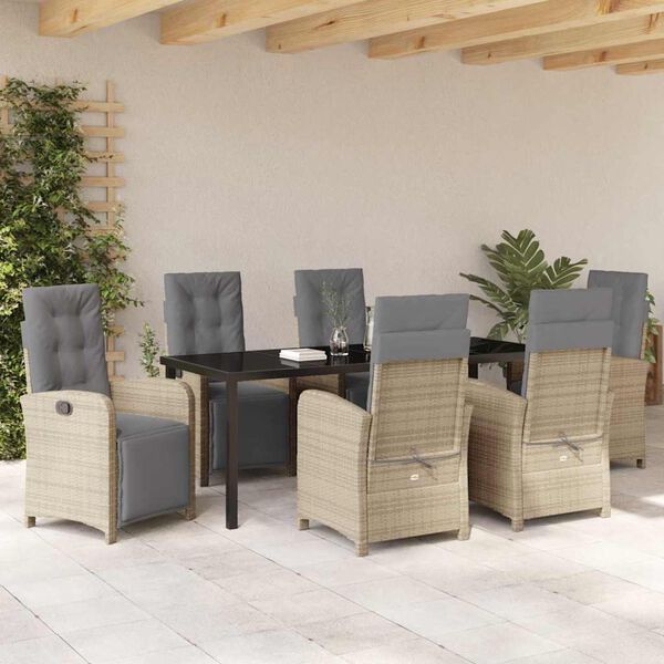 vidaXL Set da Pranzo per Giardino con cuscino 7 pcs Beige polyrattan