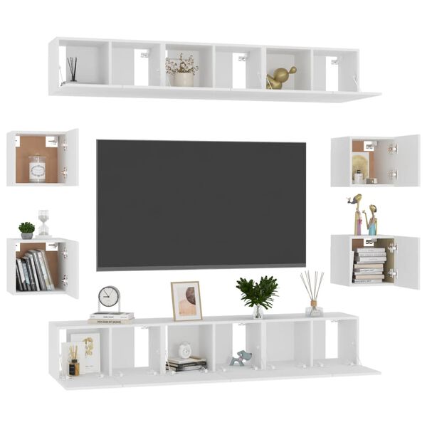 vidaXL Set Mobili Porta TV 10 pz Bianco in Legno Multistrato