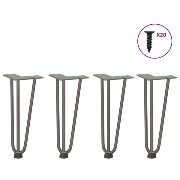 vidaXL Gambe a forcina per tavolino 4 pz in acciaio naturale 30 cm in acciaio massiccio