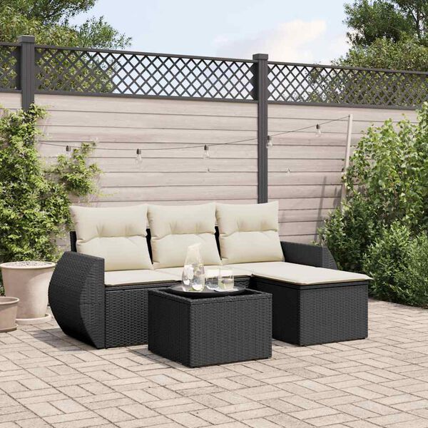 vidaXL Set Divani da Giardino 5 pz con Cuscini in Polyrattan Nero