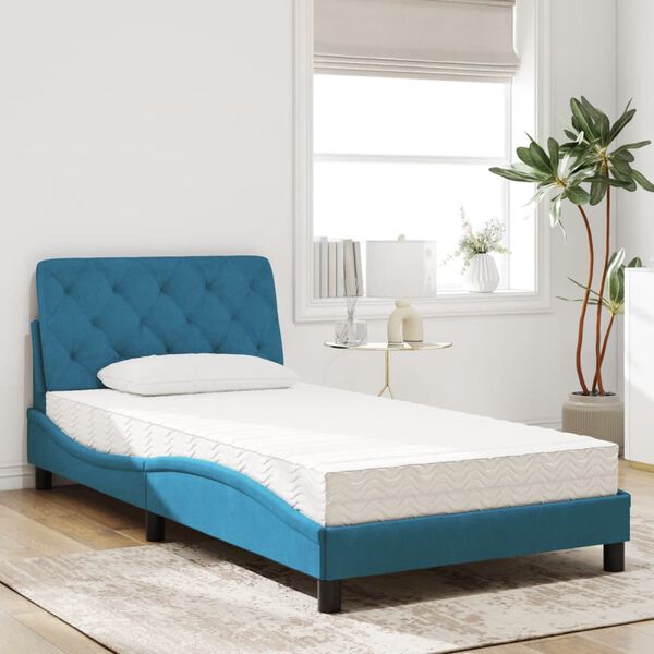 vidaXL Letto con Materasso Blu 100x200 cm in Velluto