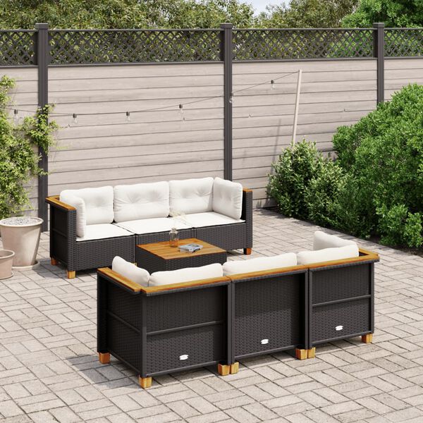 vidaXL Set Divani da Giardino con Cuscini 7pz Nero Polyrattan