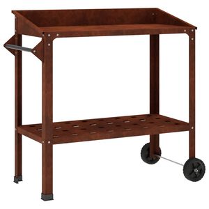 vidaXL Tavolo da Vaso con Ruote Ruggine 96 x 50 x 89 cm Acciaio Corten