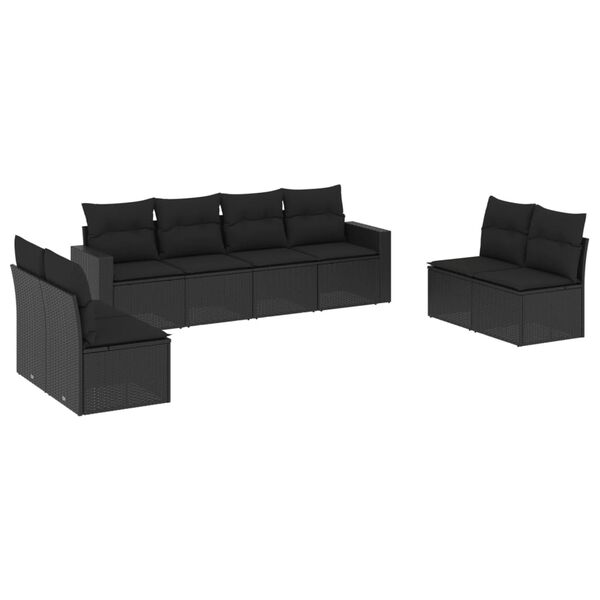 vidaXL Set Divani da Giardino con Cuscini 8 pz Nero in Polyrattan