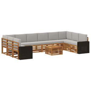 vidaXL Set di divani da esterno 11 pcs Naturale e Grigio Chiaro