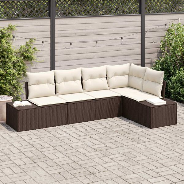 vidaXL Set Divano da Giardino 5 pcs Marrone polyrattan